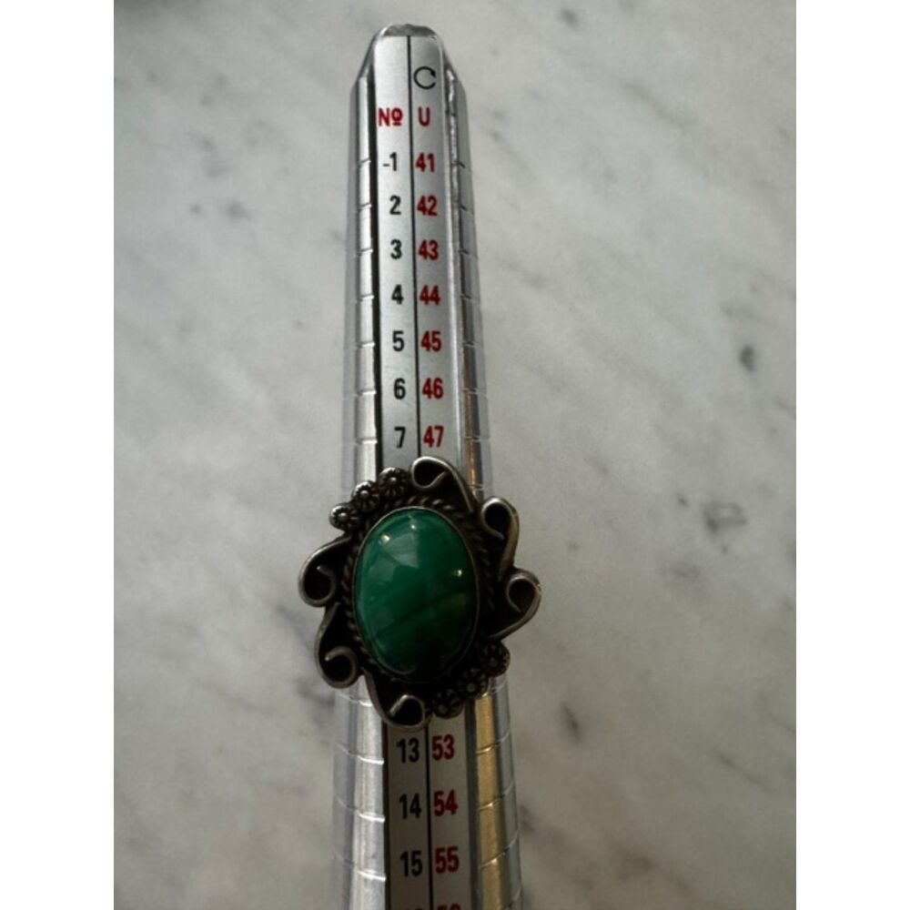 Sterling Silver Malachite Native American Ring, Size 5.25